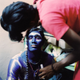 Mohana, preparing to play the Goddess Kali at the Mayanakollai festival in the village of Devanappatinam.